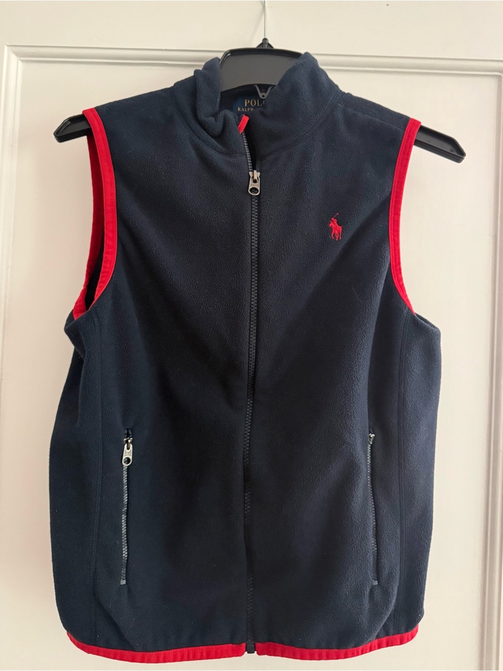 Boy’s Ralph Lauren Navy Fleece Vest with Red Trim